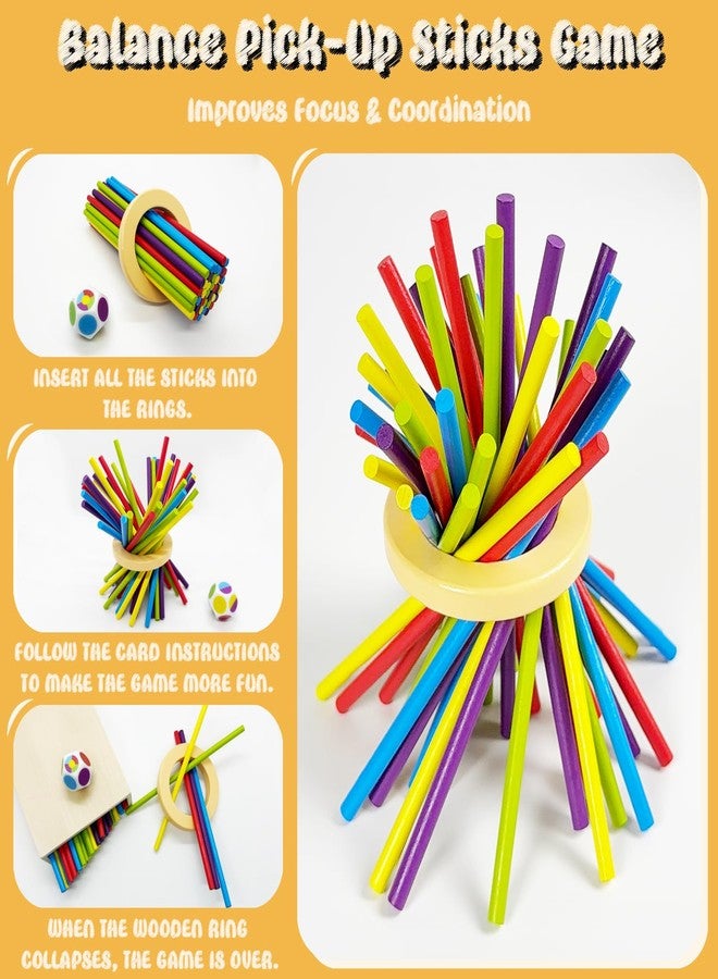 twivah 4-in-1 Board Game for Kids, Wooden Sorting & Stacking|Pick-up Sticks|Counting|Ball Drop Tower, Family Games for Kid and Adult, Montessori STEM Learning Toy for 3 4 5 6 7 8 Year Old Boy Girl - Image 4